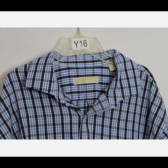 Michael Kors Men's Sz 18 34/35 Button Shirt Long Sleeve Plaid Blue - Picture 4 of 7